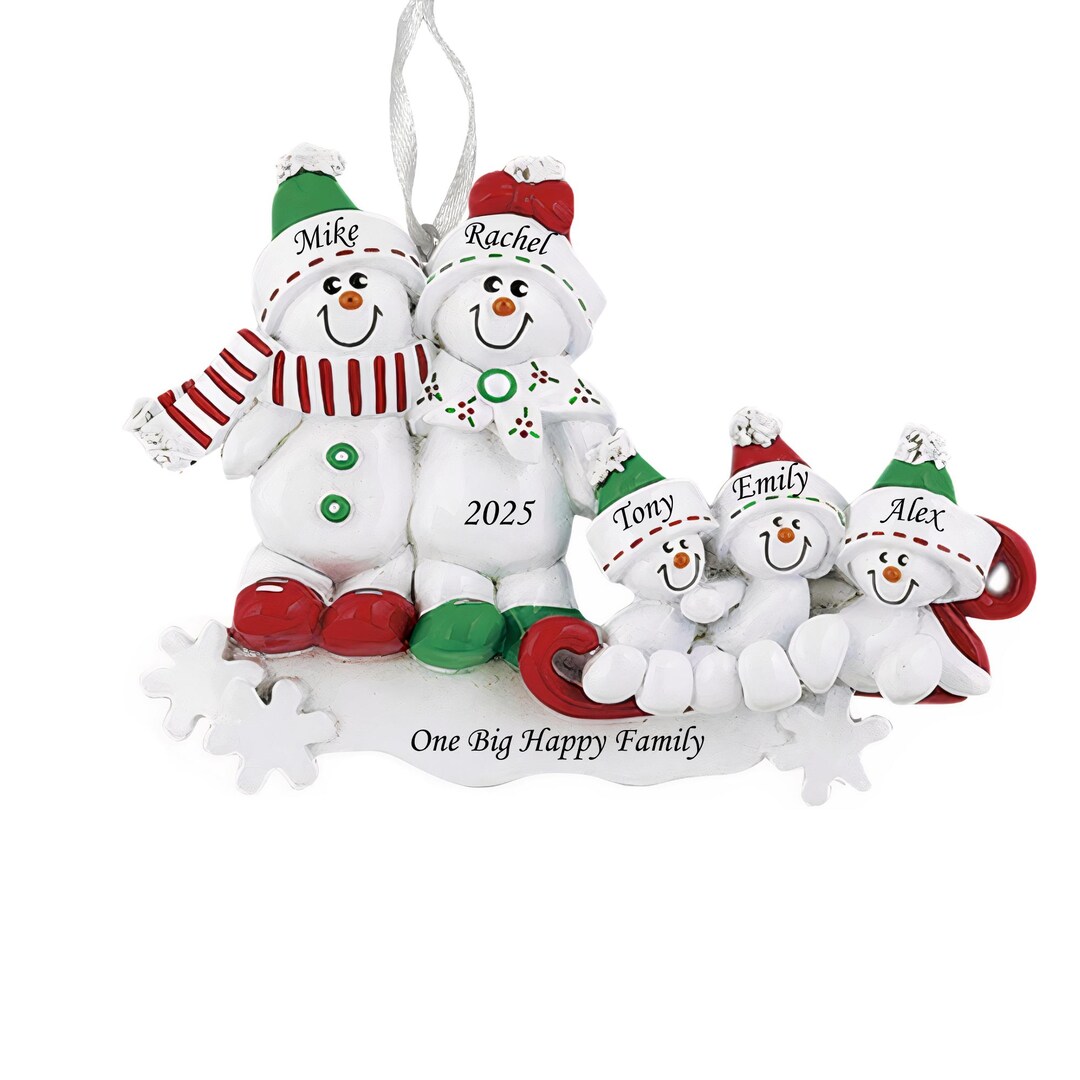 Personalized Snowman Family of 5 Christmas Ornament - Etsy