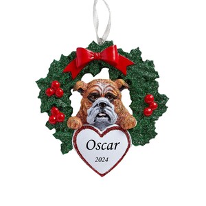 Bulldog in Wreath Personalized Christmas Ornament, Bulldog Wreath Dog Ornaments , Dog Ornament, Gift for Pets, Dog Lover