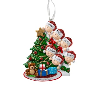 Peeking Family of 6 Personalized Christmas Ornament, Family Of 6 Christmas Ornament, Personalized Family Gifts, Christmas Family