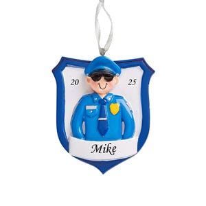 Personalized Police Officer Christmas Ornament: Badge & Hat