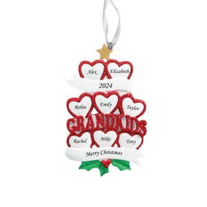 Personalized Grandkid Heart Family of 8 Christmas Tree Ornament, Family Of 8 Christmas Ornament, Personalized Family Gifts, Christmas Family