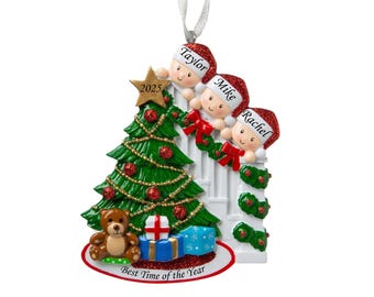 Personalized Family of 3 Christmas Ornament: Peeking Family Gift