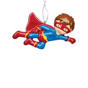Super Hero Personalized Christmas Tree Ornament, Custom Child Christmas Ornament with Name , Flying Superhero Kids