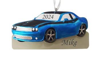 Muscle Car Personalized Christmas Ornament , Blue Car ,  Kids Room Ornament, Electric Car Ornament, Christmas Tree Ornament