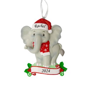 Elephant Personalized Christmas Tree Ornament , Elephant Lover Ornament, Animal in a Santa Hat, Zoo Animals Ornament Gift