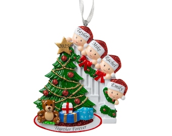 Personalized Family of 4 Christmas Ornament: Peeking Family Gift