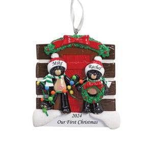 Personalized Cabin Bear Couple Christmas Ornament: First Christmas