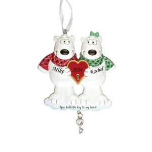 Personalized Polar Bear Couple Christmas Ornament: Key To My Heart