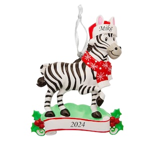 Décoration de Noël personnalisée zèbre, animaux de zoo, animal dans un bonnet de Noel, ornement animalier animalier pour enfants, ornement safari
