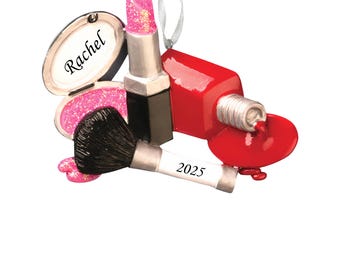 Personalized Makeup Artist Christmas Ornament: Nail Polish, Brush, Lipstick