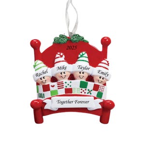 Personalized Family of 4 Bed Heads Christmas Ornament