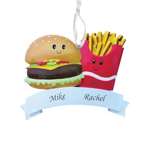 Burger and Fries Couple Personalized Christmas Ornament,Couple Ornament, Wedding Gift,First Christmas Ornament,Hamburger French Potato Chips