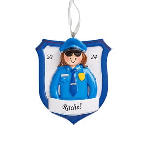 Personalized Police Woman Christmas Tree Ornament Badge , Police Officer Ornament,Police Hat And Shield Ornament,Peaked Cap and Badge