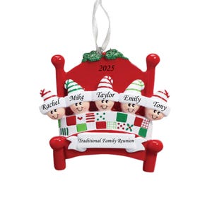 Personalized Family of 5 Bed Heads Christmas Ornament