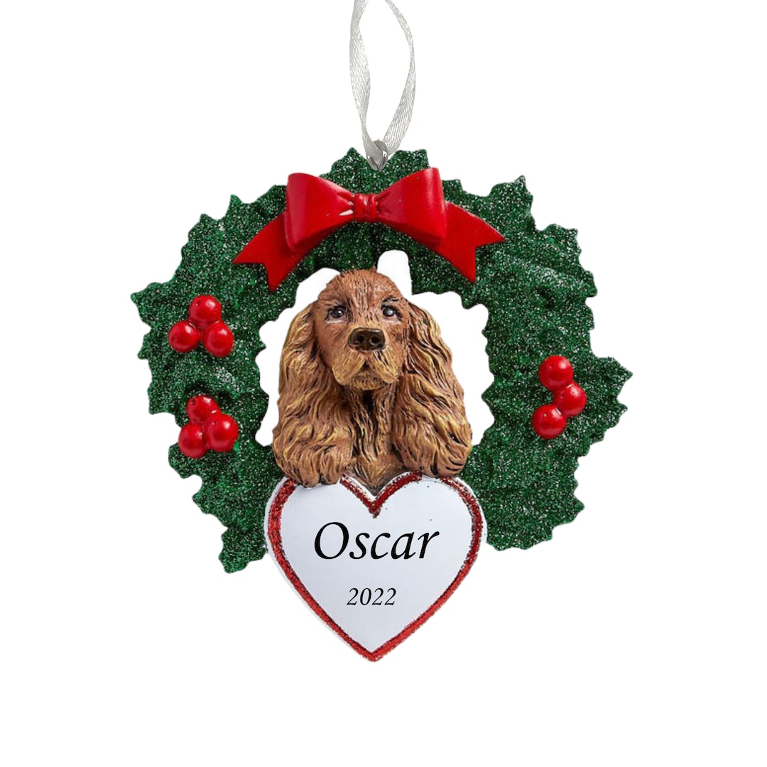 Cocker Spaniel in Wreath Personalized Christmas Ornament, Cocker