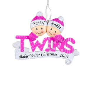 Personalized Twins Girls Christmas Ornament: Baby&#39;s First Christmas 2024