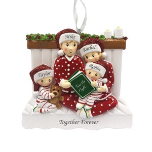 Reading In Bed Family of 4 Personalized Christmas Ornament, Family Of 4 Christmas Ornament, Personalized Family Gifts, Christmas Family