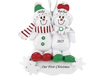 Personalized Snowman Couple Christmas Ornament: Newlywed First Christmas