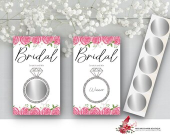 PRINTED Silver Pink Floral Bridal Shower Scratch Off Game, Set of 30 Scratch Off Cards, Scratch Offs Included, Bridal Shower Game