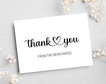 PRINTED Thank You From The Newlyweds, Set of Cards with Envelopes, Wedding Thank You Cards
