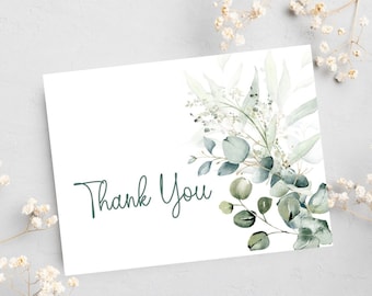 PRINTED Set of Watercolor Greenery Eucalyptus Thank You Cards with Envelopes, Bridal Shower Thank You, Wedding Thank You, Baby Shower