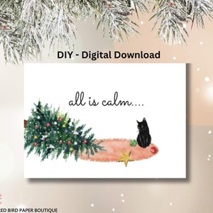 Tarjeta de Navidad con gato, tarjeta de Navidad, gatos, gato negro, tarjeta de felicitación navideña, descarga digital DIY, tarjeta de Navidad divertida