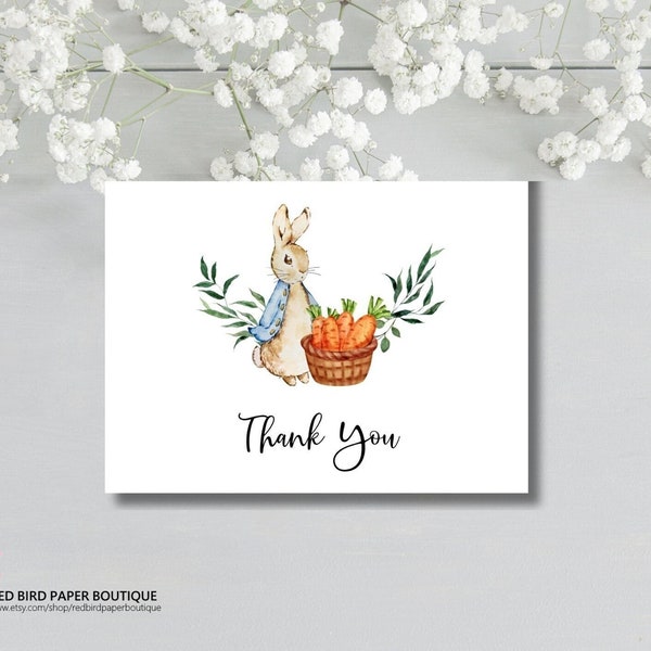 PRINTED Peter Rabbit Thank You Cards, Baby Shower Thank You, Set of Thank You Cards & Envelopes, Thank You Cards, Peter Cottontail Theme