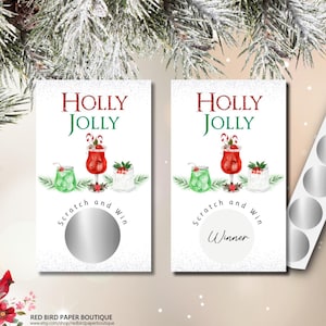 Holly Jolly Christmas Party Game, Set of 30 Scratch Off Cards, Scratch Off Stickers Included, Christmas Scratch Off