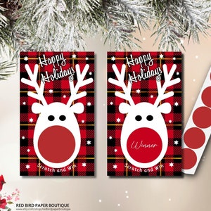 Christmas Plaid Reindeer Scratch Off Game, Set of 30 Scratch Off Cards, Scratch Off Stickers Included, Christmas Party Scratch Off