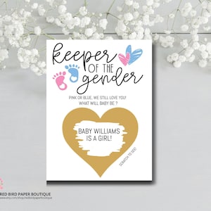 Keeper of the Gender Scratch Off Card, Gender Reveal Card, Personalized What Will Baby Be, Gender Reveal Party Scratch Off