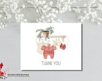 PRINTED Set of Boho Girl Baby Shower Thank You Cards with Envelopes, Boho Girl Baby Clothes Thank You, Boho Baby Girl Thank You Card Set