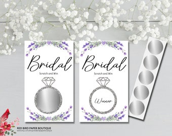 PRINTED Silver Lavender Flower Bridal Shower Scratch Off Game, Set of 30 Scratch Off Cards, Scratch Offs Included, Bridal Shower Game - BSL