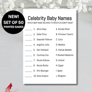 Baby Shower Game, Baby Celebrity Name Game, Minimalist Baby Shower Game, Gender Neutral Shower Game, Printed Set of 50 Baby Celebrity Game