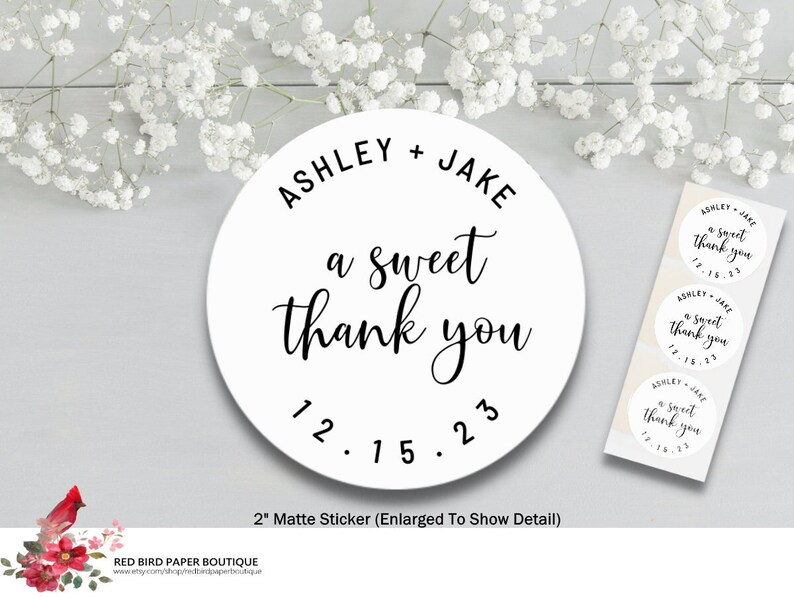 A Sweet Thank You Favor Tag Stickers, Personalized Minimalist Stickers ...