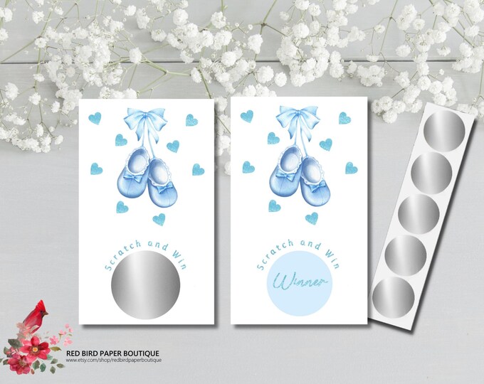 Blue Baby Boy Baby Booties/shoes Shower Scratch off Game, Set of 30 ...