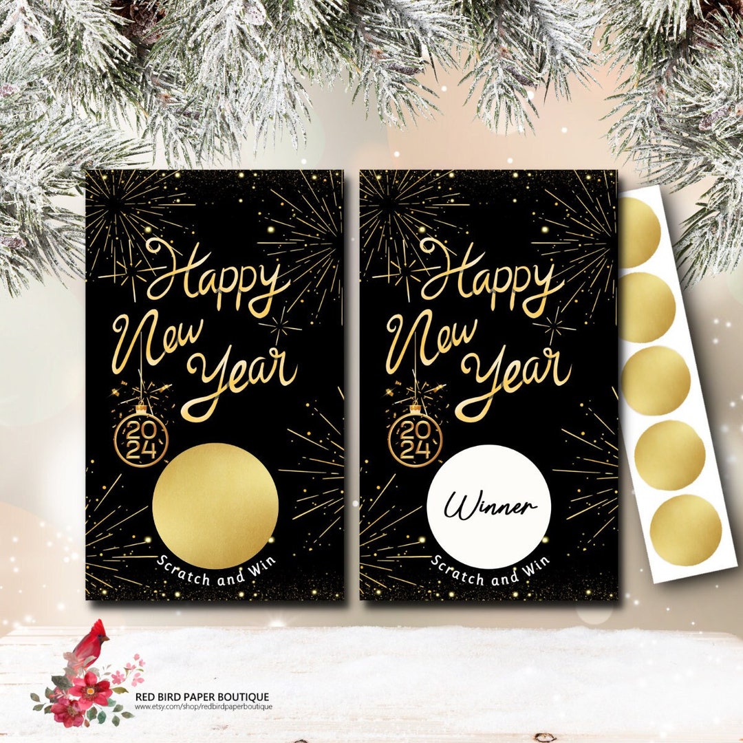 PRINTED Happy New Year 2024 Scratch off Game, Set of 30 Scratch off