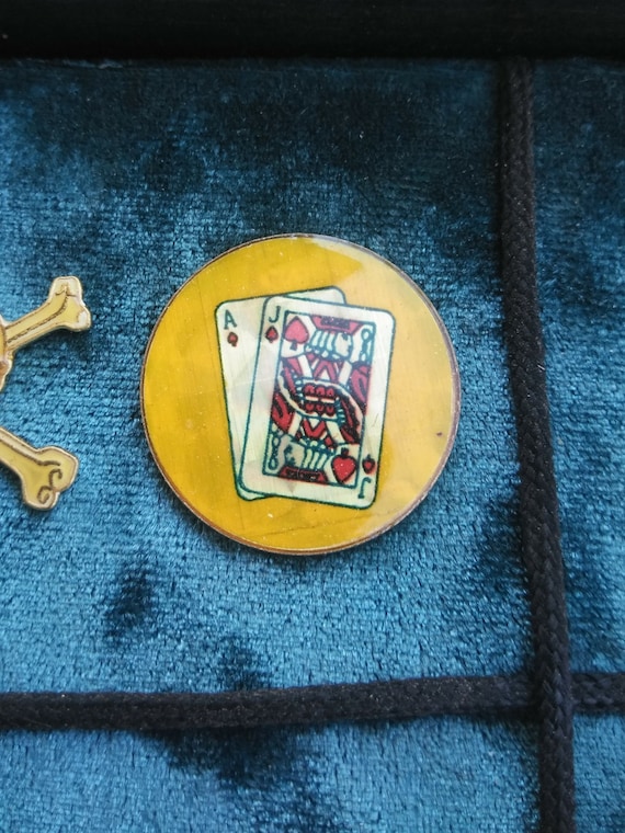 Ace of Diamonds & Jack of Hearts pin. Butterfly c… - image 1