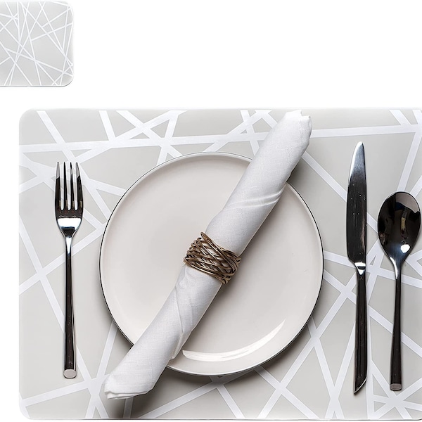 Silicone Dining Placemats -Waterproof, Heat Resistant, Non-Slip Table and Kitchen Mats- Easy to Clean, Food Grade - 4 Placemats + 4 Coasters