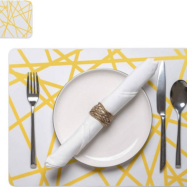 Silicone Dining Placemats -Waterproof, Heat Resistant, Non-Slip Table and Kitchen Mats- Easy to Clean, Food Grade - 4 Placemats + 4 Coasters