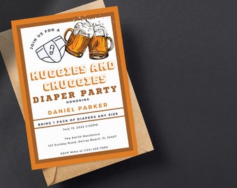 DIAPER PARTY TEMPLATE, Baby Shower Invitations, Dad's Baby Shower, Editable Instant download, Brews, crew, golf