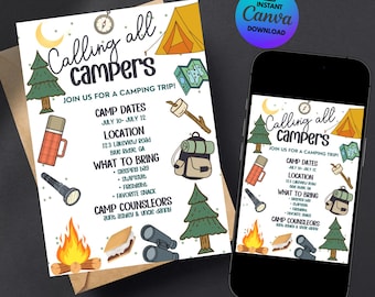 Cousin Camp Invitation Template, Summer Family Adventure Invite (Editable Canva)