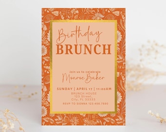Floral Girls Brunch Invitation, Birthday Brunch, Pancakss and Pajamas,  Bubbly Party Template (Digital Download)
