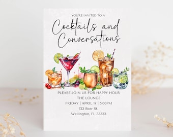 Cocktails and Conversations Party Invitation Template (Digital Download)