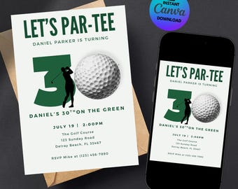Customizable Golf Birthday Invitation Template, Editable Let's Par Tee Invitations Golf Bday Invite, Golf Party, Printable or Digital Invite