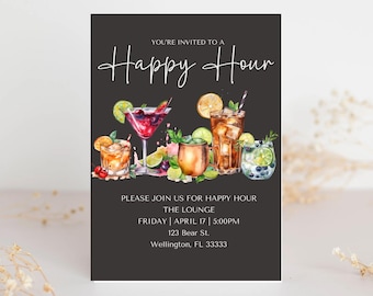 Happy Hour Invitation Template: Cocktail Party, After Work Drinks (Digital Download)