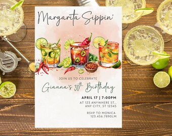 Margarita Birthday Invitation, Spicy Margarita Party Invite, Tequila Birthday Invite, Fiesta Birthday Invite, Canva Template