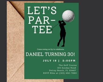 Golf Birthday Invite, Let's Par-Tee Birthday Invite, Golf Birthday Celebration, Let's Party Invite, Any Age Invite Instant Download