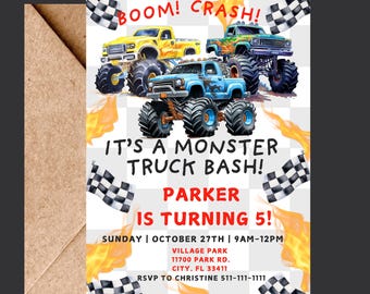 Monster Truck Birthday Invitation, Need Four Speed Bash (Digital Download)