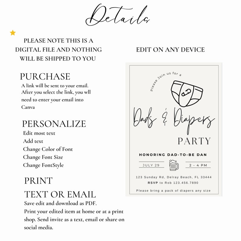 Diaper Party Invitation, Baby Shower Invitation, Dads and Diapers