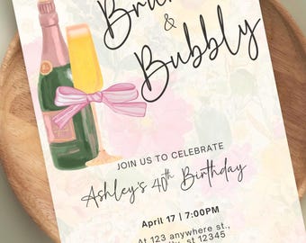 Floral Spring Brunch and Bubbly Invitation Birthday Celebration Lets Brunch Pancakes and Prosecco Invite (Digital Download)